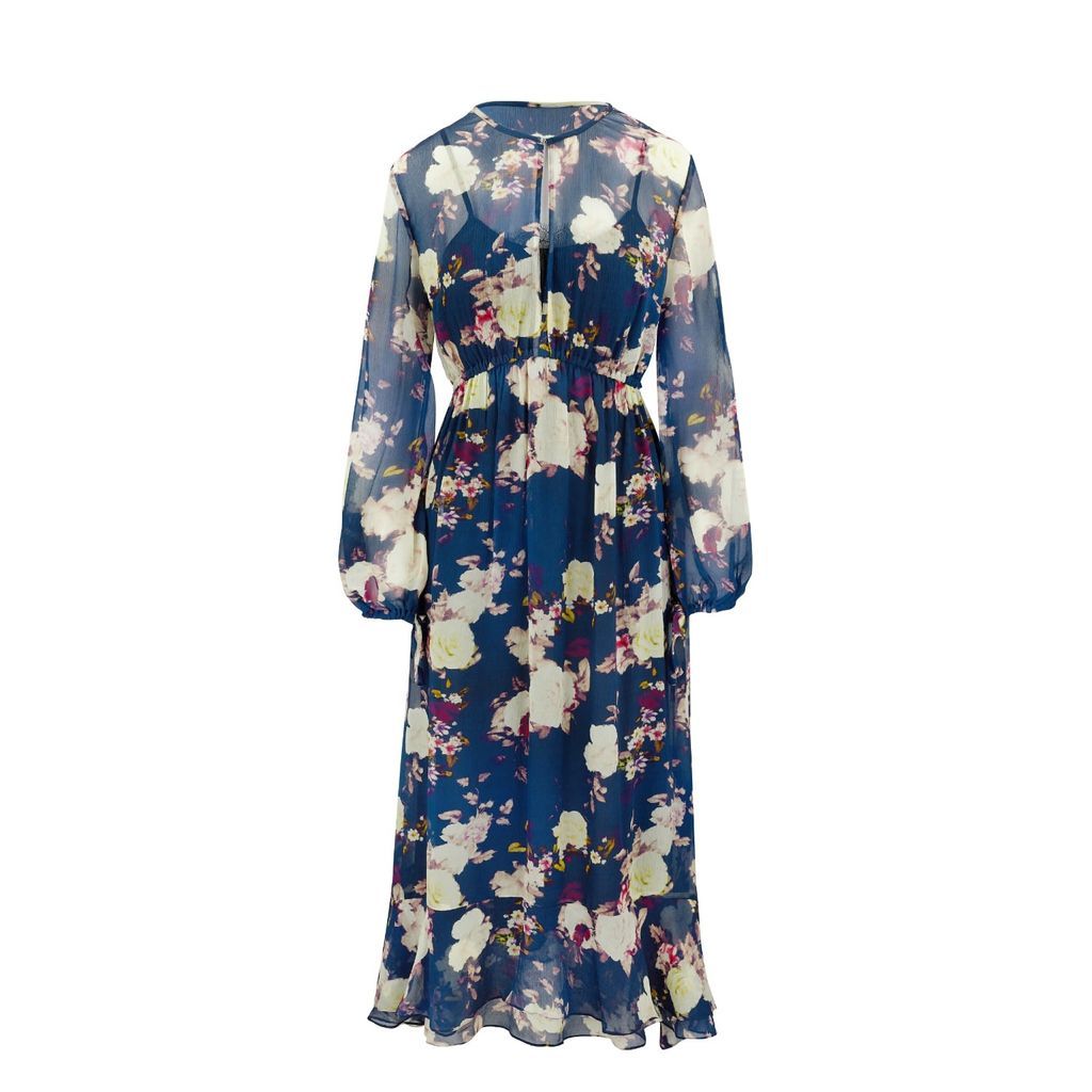 Women's Blue Isla Midnight Floral Print Midi Dress Extra Small Ethereal London