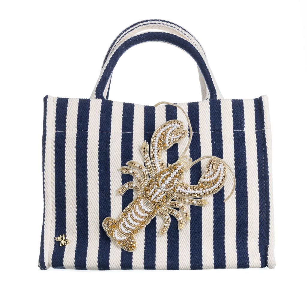Women's Blue Laines Couture Hand Embellished Lobster Tote Bag - Navy & Cream One Size LAINES LONDON