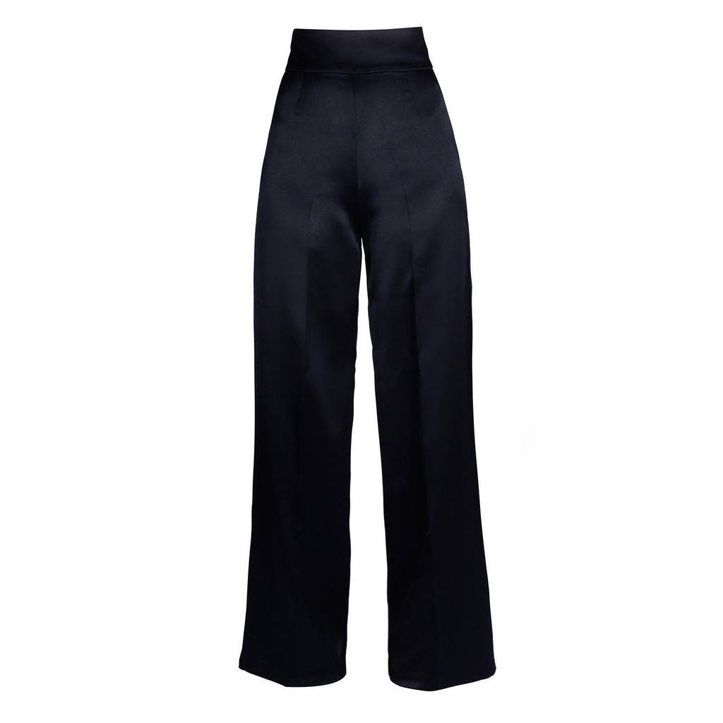 Women's Blue Limited Edition Casablanca 100% Heavy Silk Palazzo Trousers In Navy Xxs Santinni