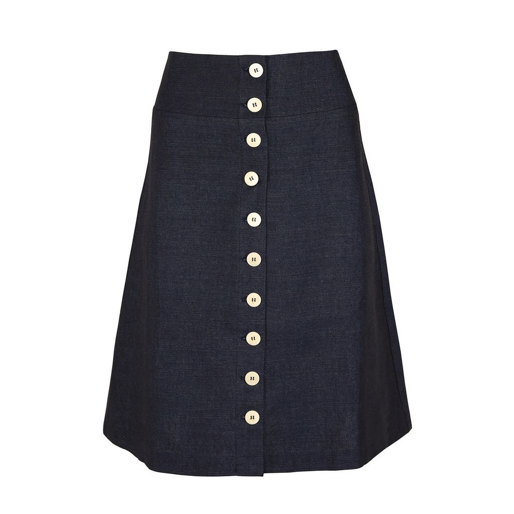Women's Blue Linen Midi Skirt In Navy Extra Small blonde gone rogue