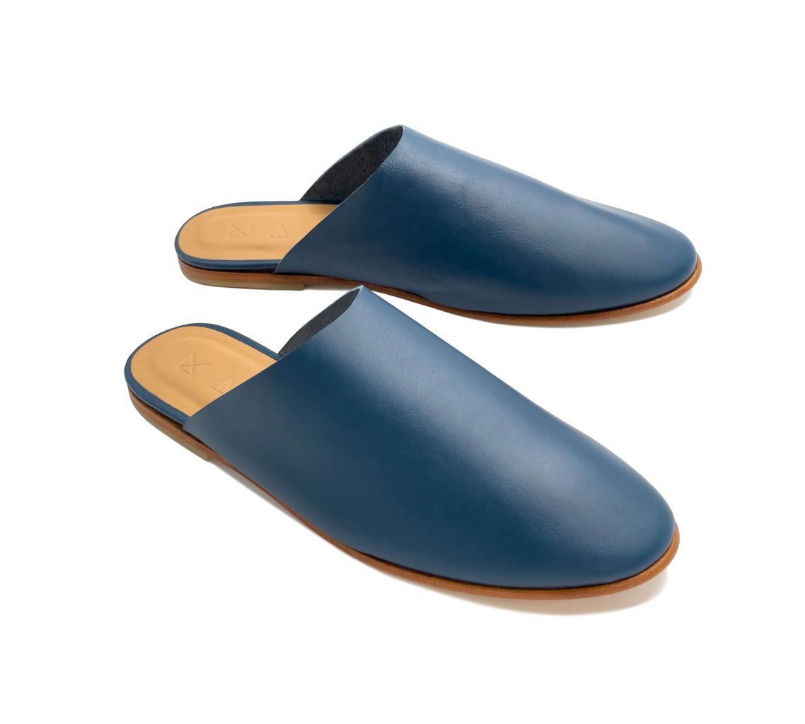 Women's Blue Mules Flat Leather Sandals - Mediterranean 3 Uk Maki Sandals
