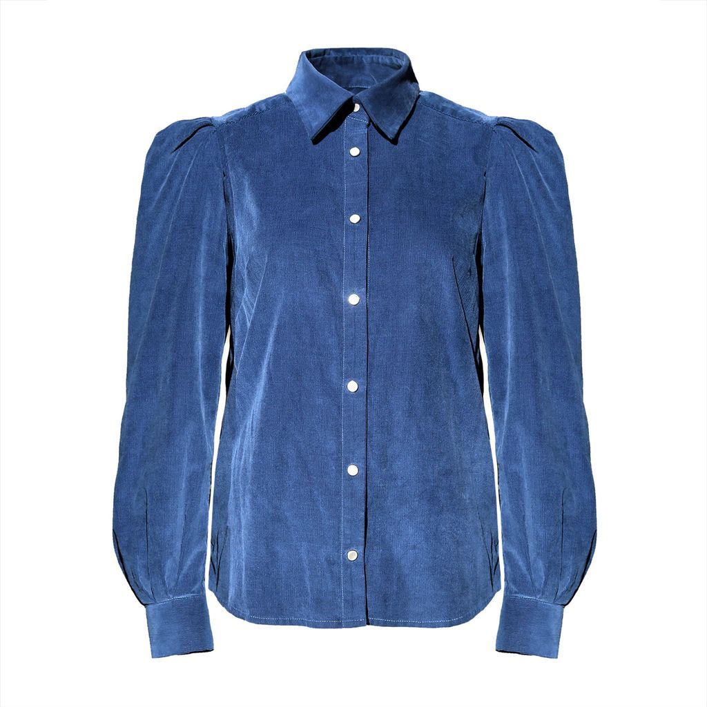 Women's Blue Peplum Shoulder Micro Corduroy Snap Work Shirt Extra Small VIEILLES ÂMES