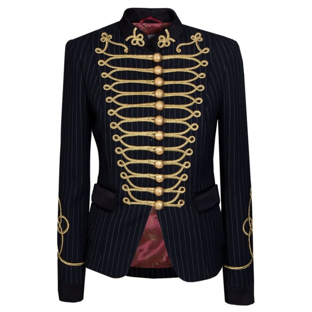 Women's Blue Pinstripe Golden Hussar Crepe Blazer-Isaura Xxs The Extreme Collection