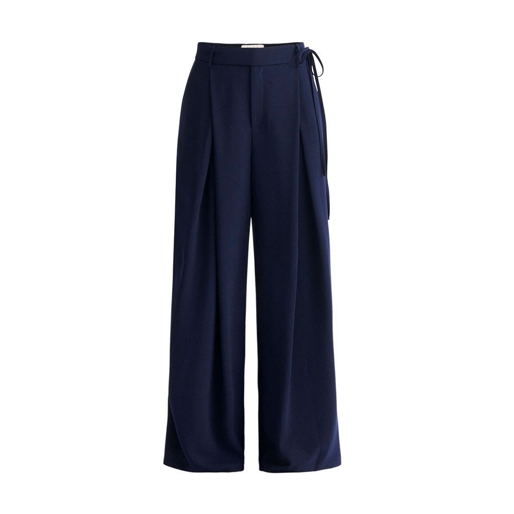 Women's Blue Pleated High Waist Trousers - Navy Xxs PAISIE