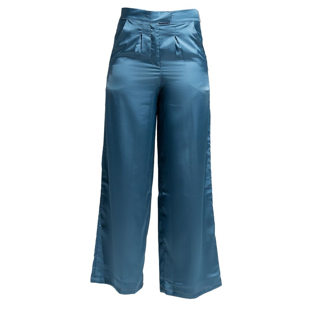 Women's Blue Pleated Wide Drapey Pants Small MEROË