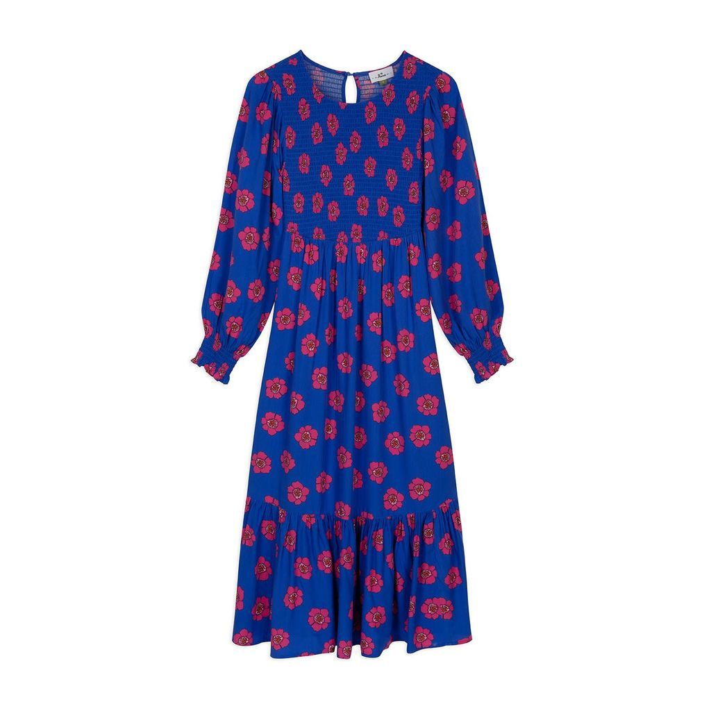 Women's Blue Posy Ecovero Shirred Midi Dress Extra Small Anorak