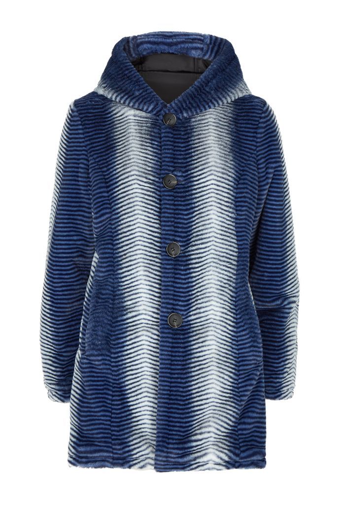 Women's Blue Reversible Pattern Faux Fur Coat Medium James Lakeland
