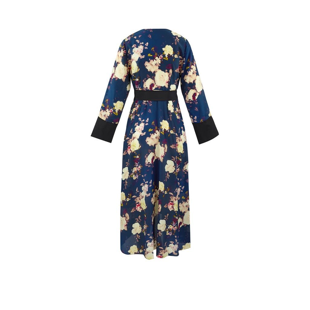 Women's Blue Sakura Midnight Floral Print Kimono Midi Extra Small Ethereal London