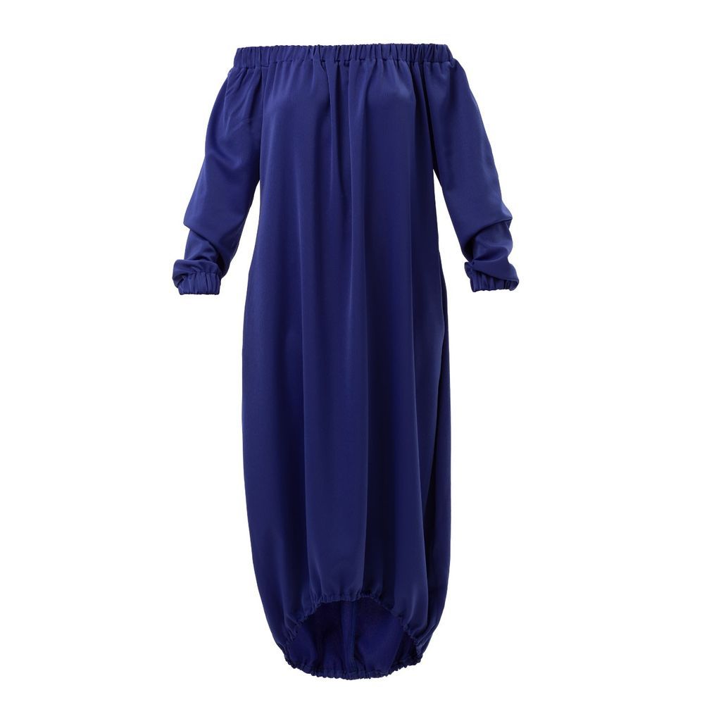 Women's Blue Silk Open Shoulders Oversized Dress Small Julia Allert
