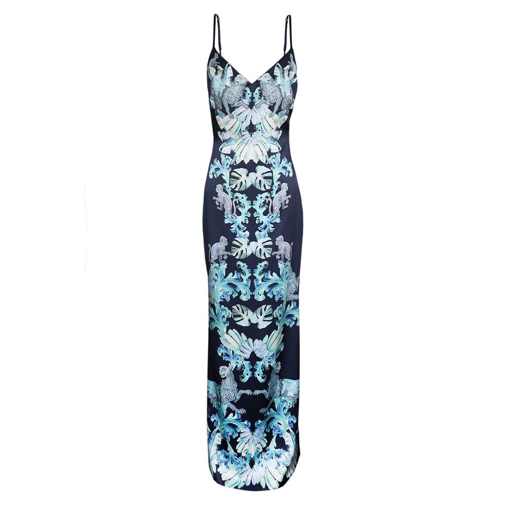 Women's Blue Silk Slip Dress - Navy And Aqua Jungle Print Xxs CASSANDRA HONE
