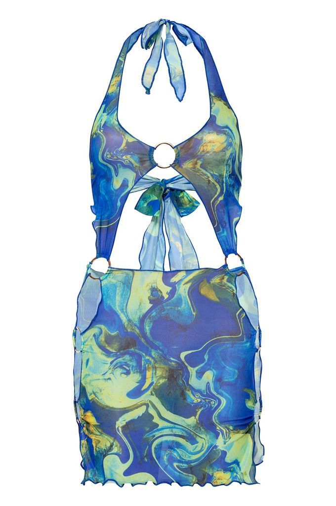 Women's Blue Skye Cut Out Mesh Dress Extra Small Kamari Swim LLC