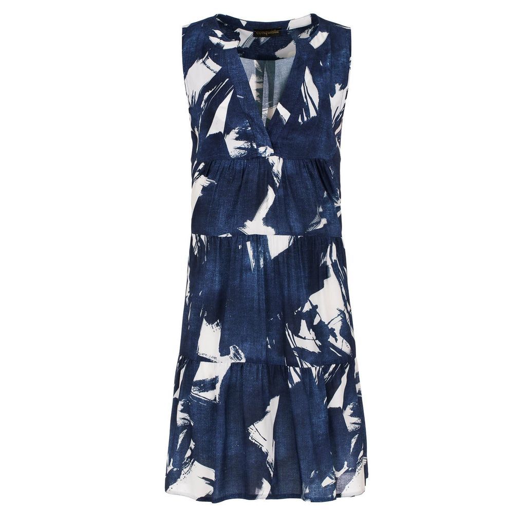 Women's Blue Sleeveless Navy & White A Line Dress Small Conquista