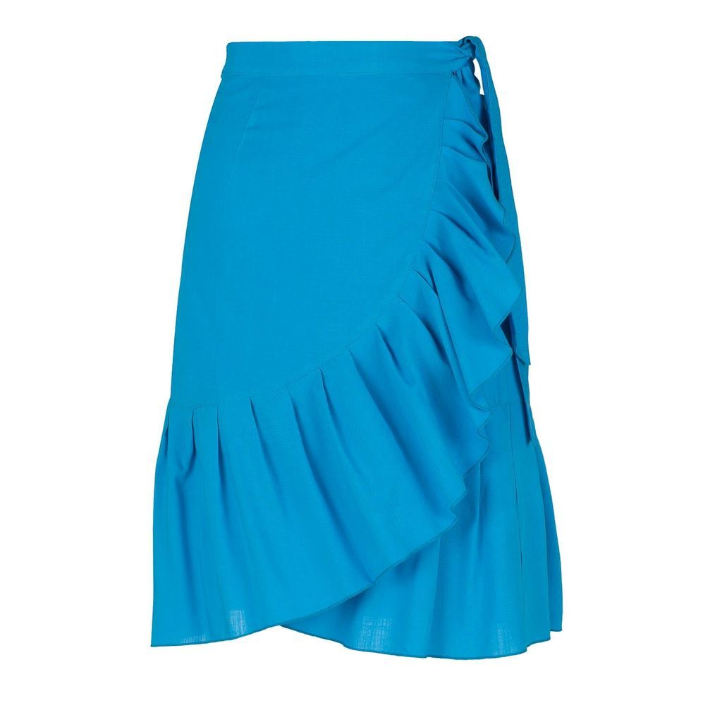 Women's Blue Turquoise Wrap Ruffle Skirt Small Conquista