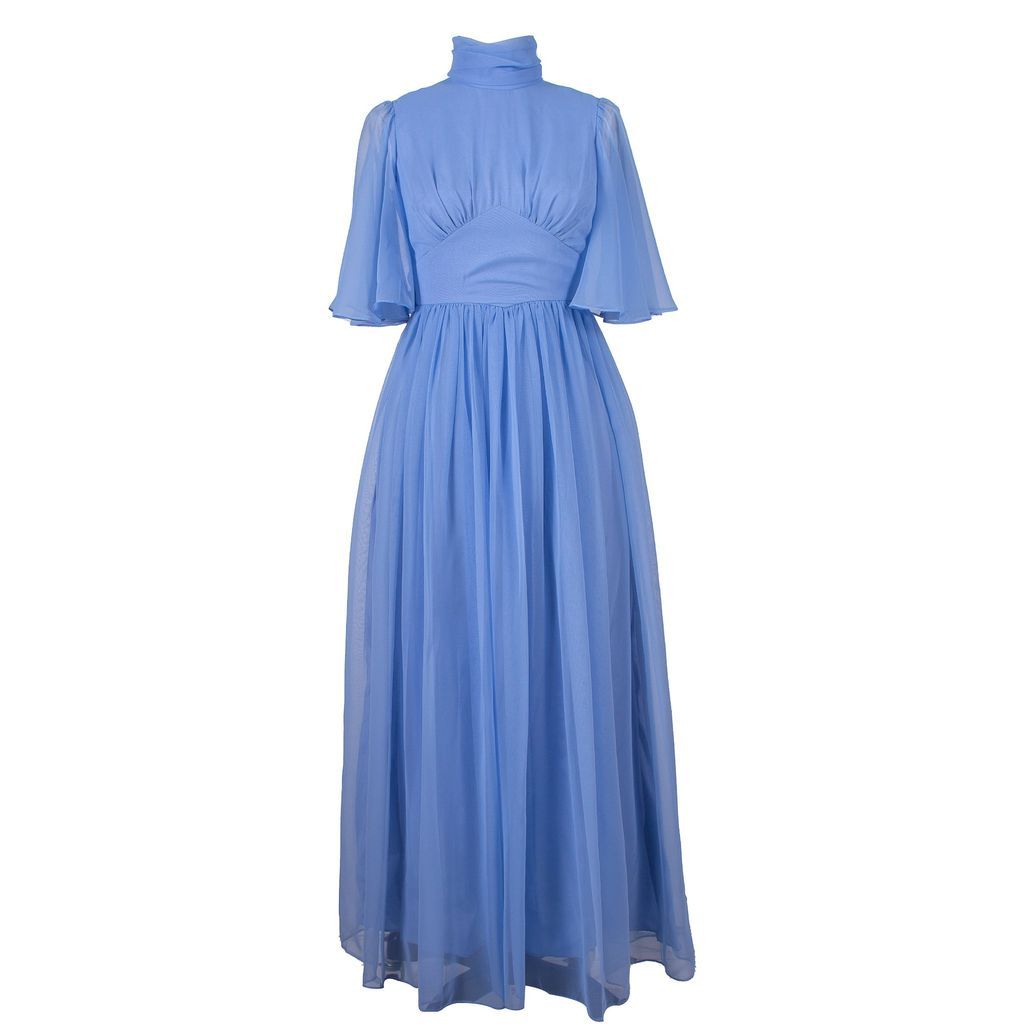 Women's Blue Vintage Gown With Flare Sleeves Small Sugar Cream Vintage