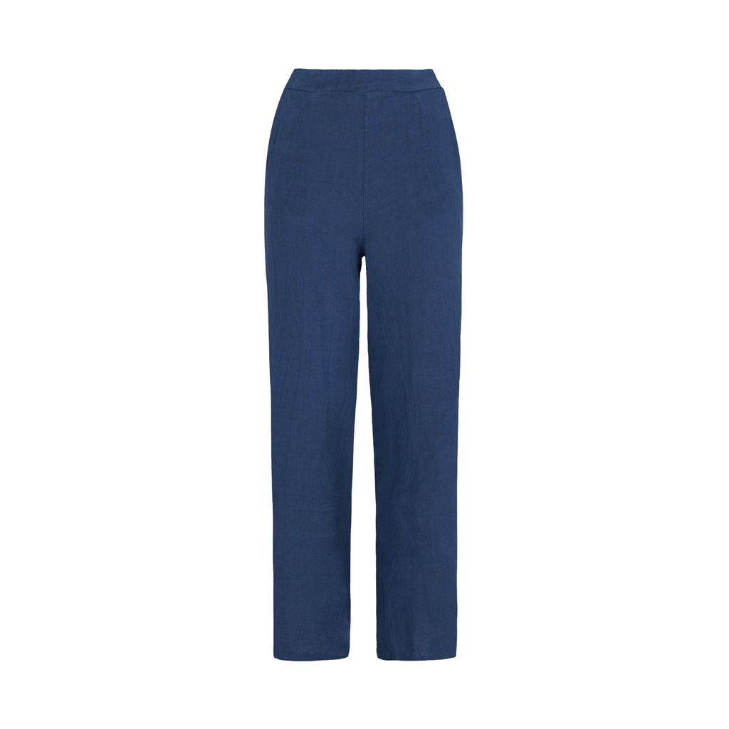 Women's Blue Wide Leg Linen Trousers - Navy Extra Small James Lakeland