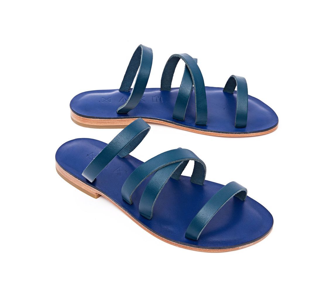 Women's Blue Wind Leather Flat Sandals - Mediterranean 2 Uk Maki Sandals