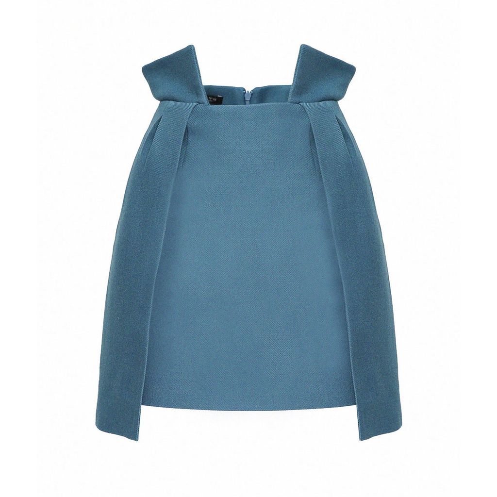 Women's Blue Wool Blend Wrap Mini Skirt - Teal Xxs AVENUE No.29
