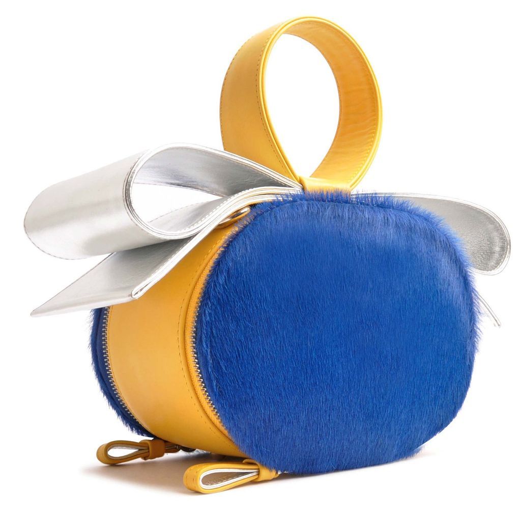 Women's Bow Oval Masterpiece In Royal Blue, Yellow & Silver Metallic OSTWALD Finest Couture Bags