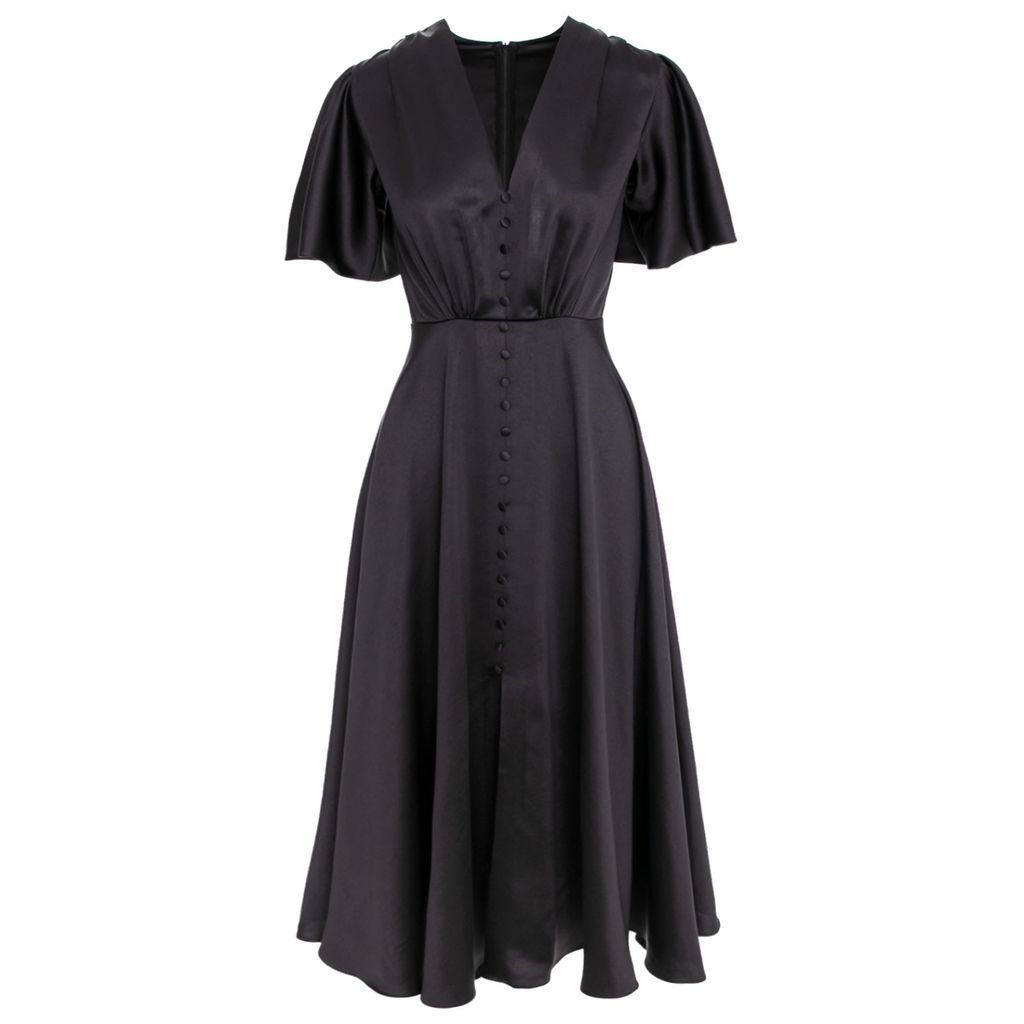 Women's Brooklyn Retro Midi Satin Dress In Black Extra Small ROSERRY