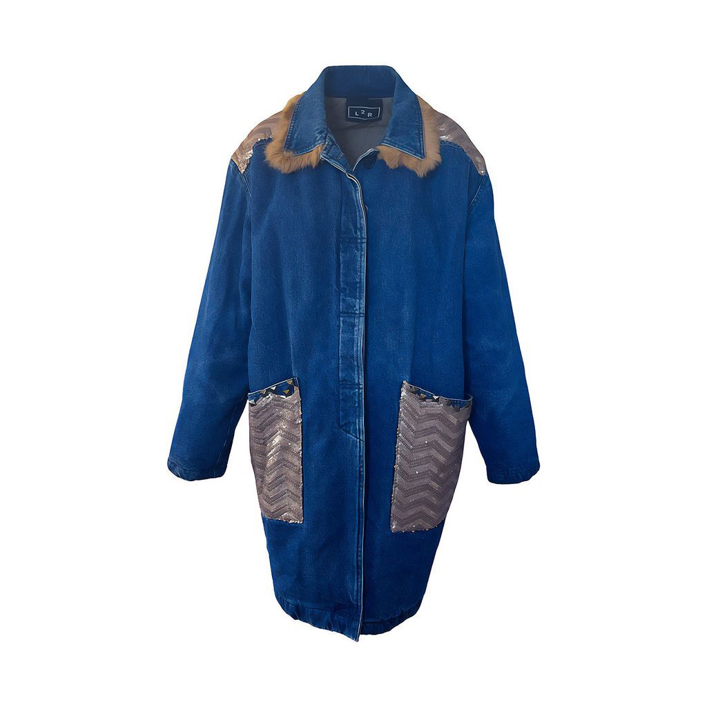 Women's Brown / Blue Sequins Embellished Denim Jacket One Size L2R THE LABEL