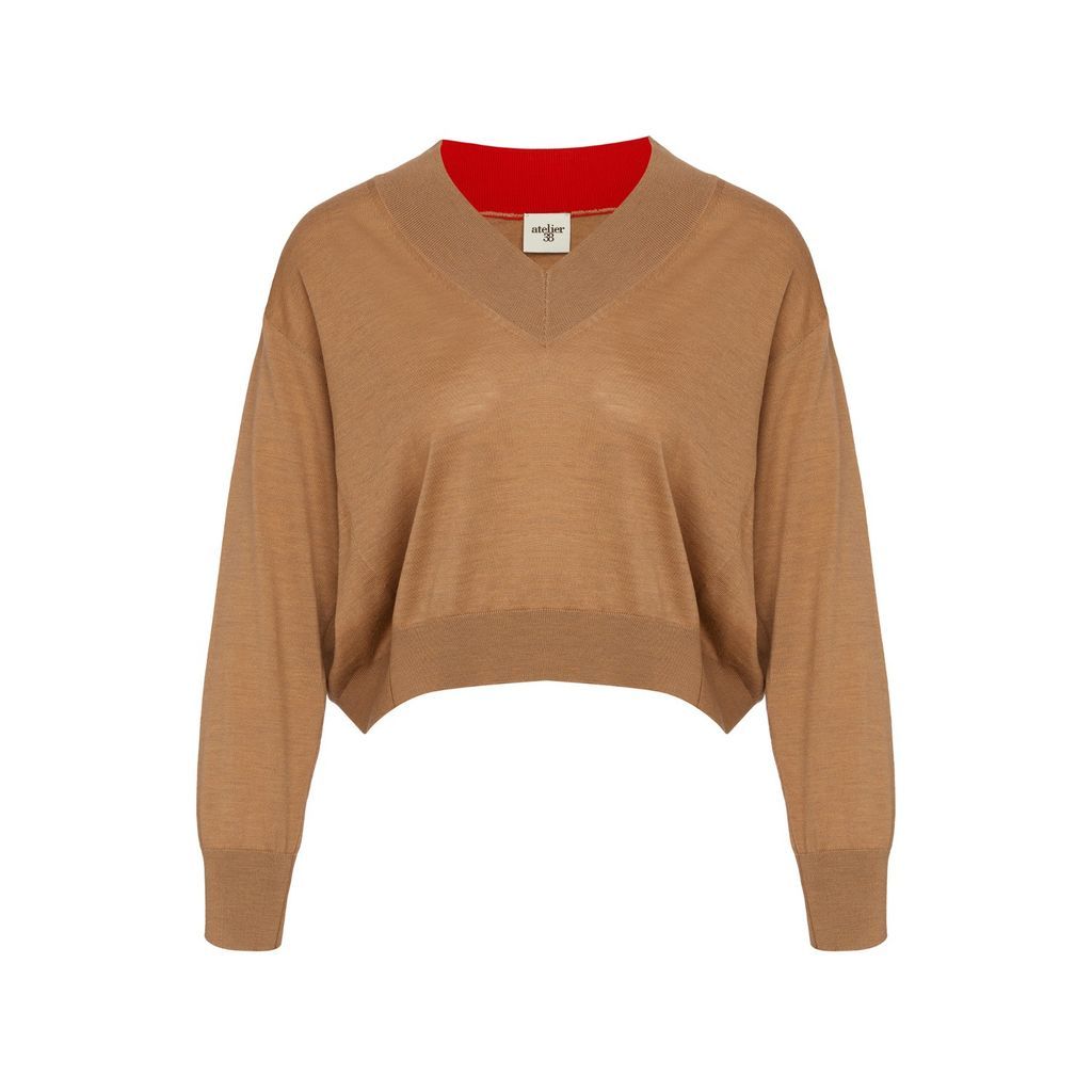 Women's Brown Brianna V Neck Camel Sweater Xs/S Atelier38