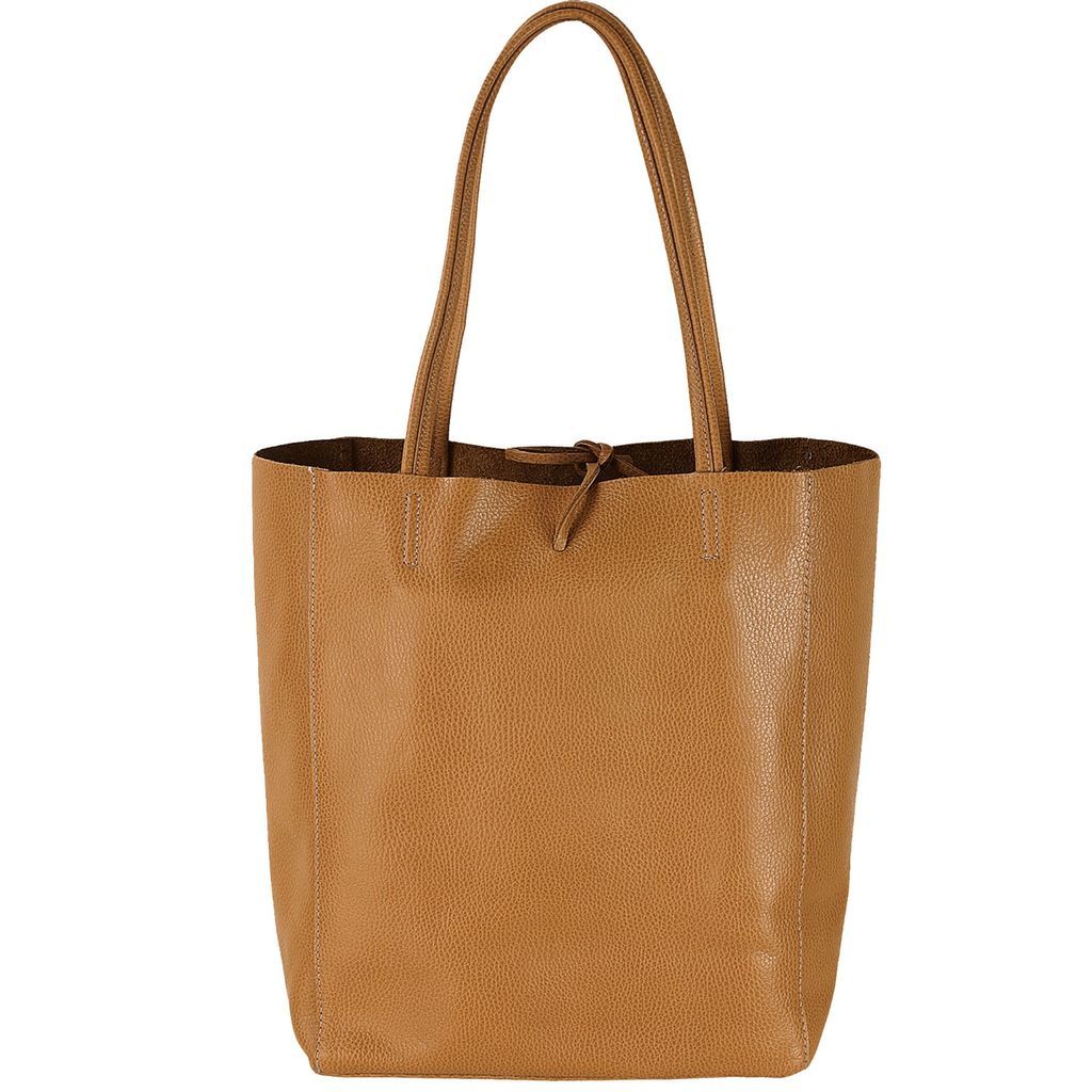 Women's Brown Camel Pebbled Leather Tote Shopper Bag Byxle Sostter
