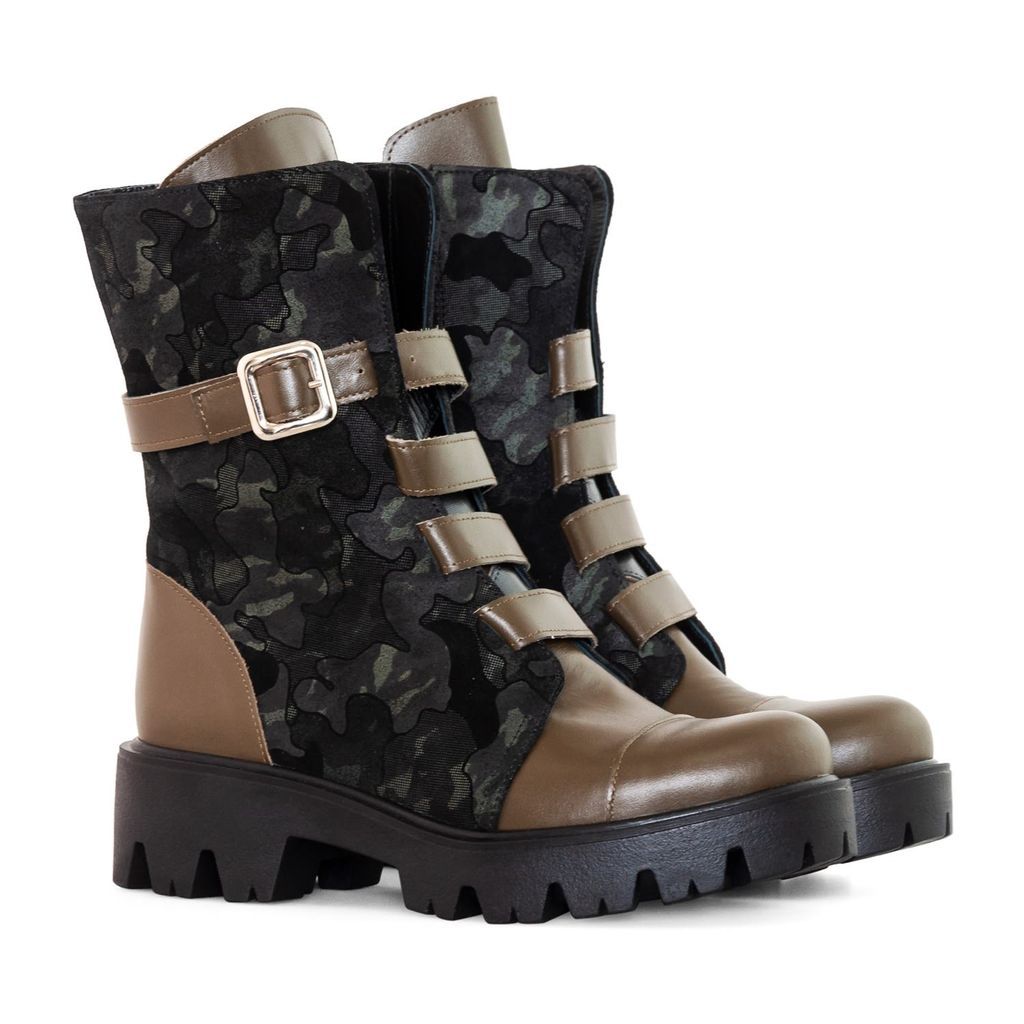Women's Brown Camouflage Leather Boots 2 Uk Diane Marie
