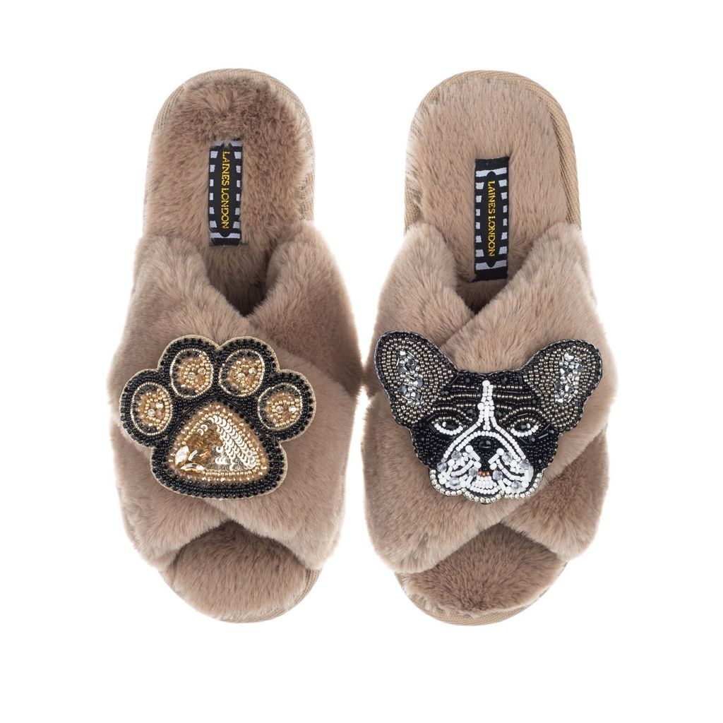 Women's Brown Classic Laines Slippers With Coco & Paw Brooches - Toffee Large LAINES LONDON