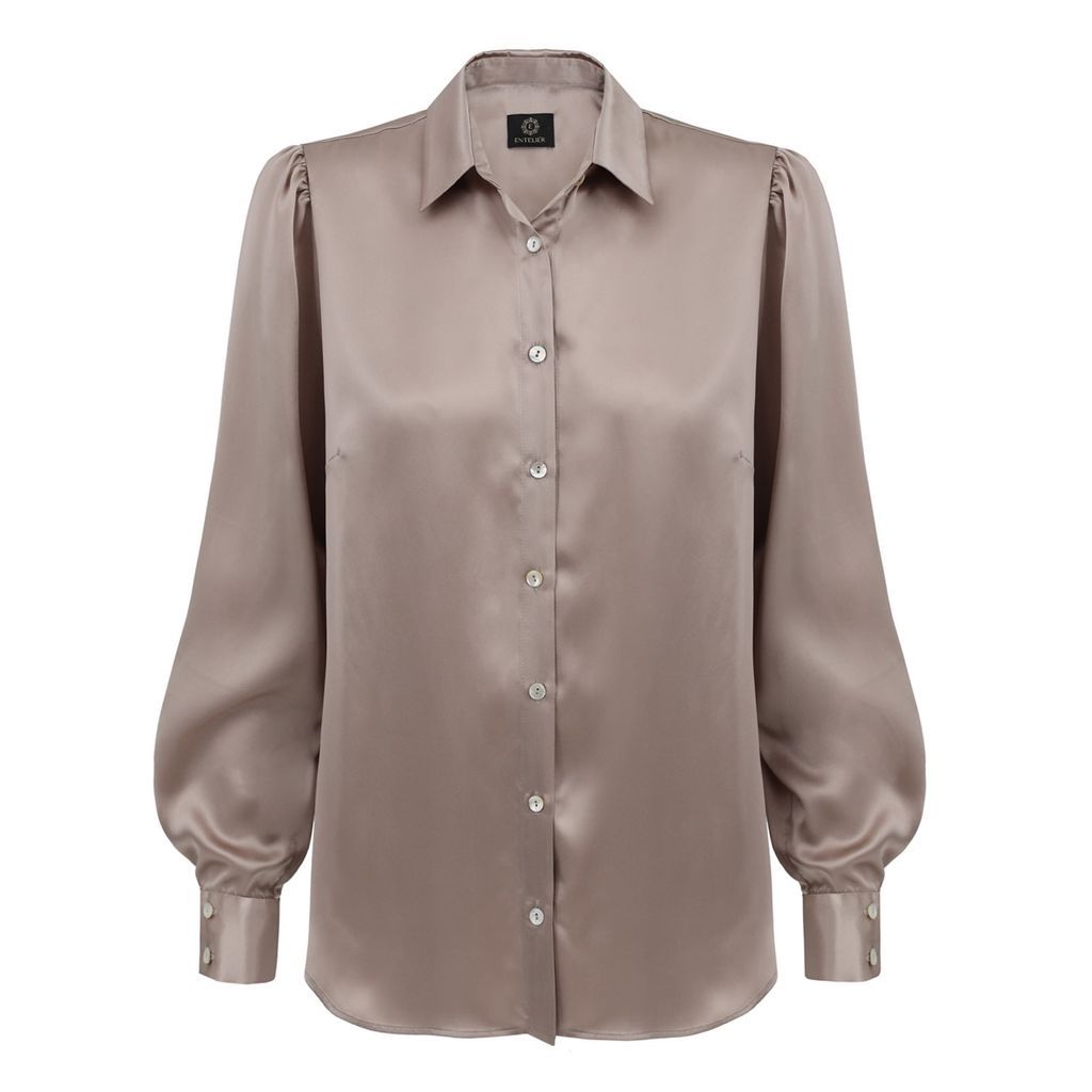 Women's Brown Classic Silk Shirt Dark Beige S/M Entelier