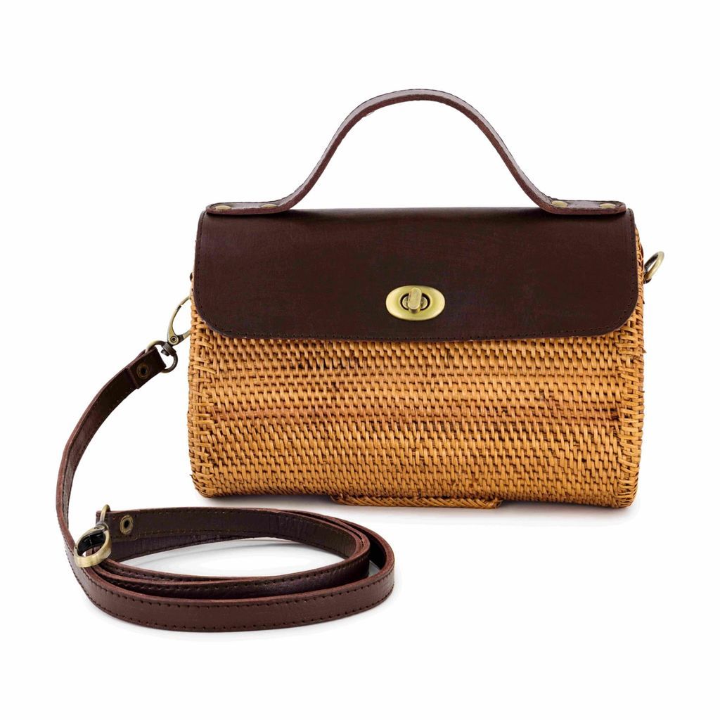 Women's Brown Effie Rattan & Leather Sling Bag - Chocolate OhSun