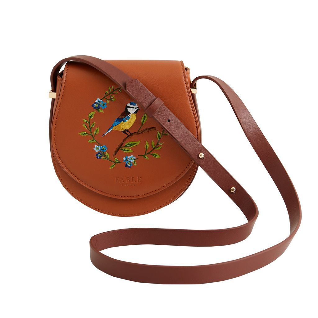 Women's Brown Fable Blue Tit Embroidered Mini Saddle Bag Fable England