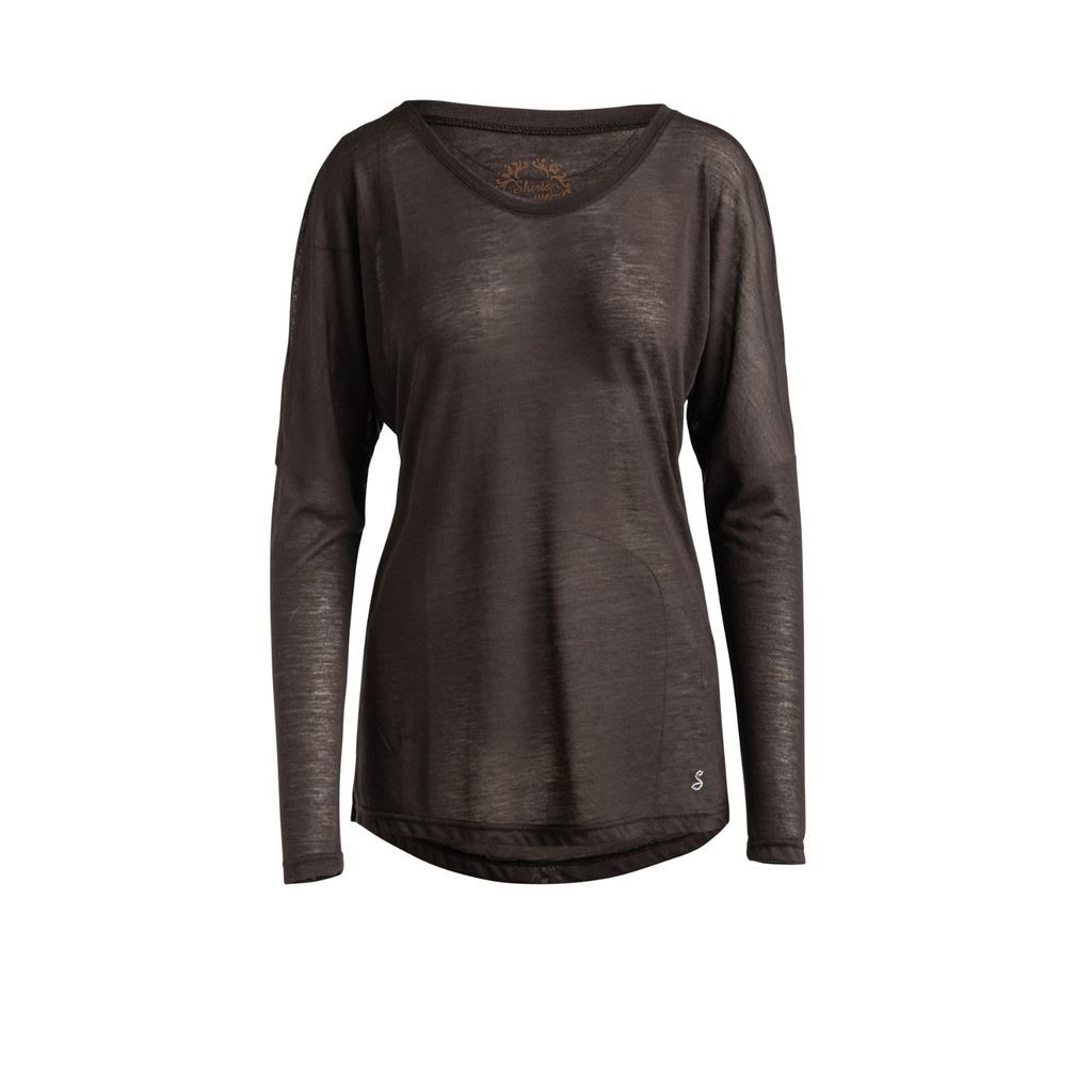 Women's Brown Knit Top With Long Batwing Sleeves In Stretch Jersey Sustainable Fabric Small Conquista