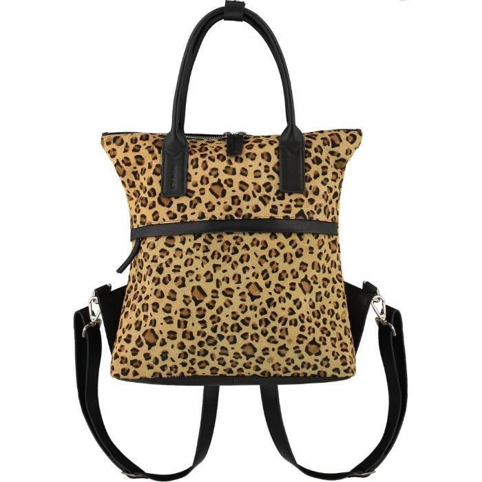 Women's Brown Leopard Print Calf Hair Leather Backpack Byrin One Size Sostter