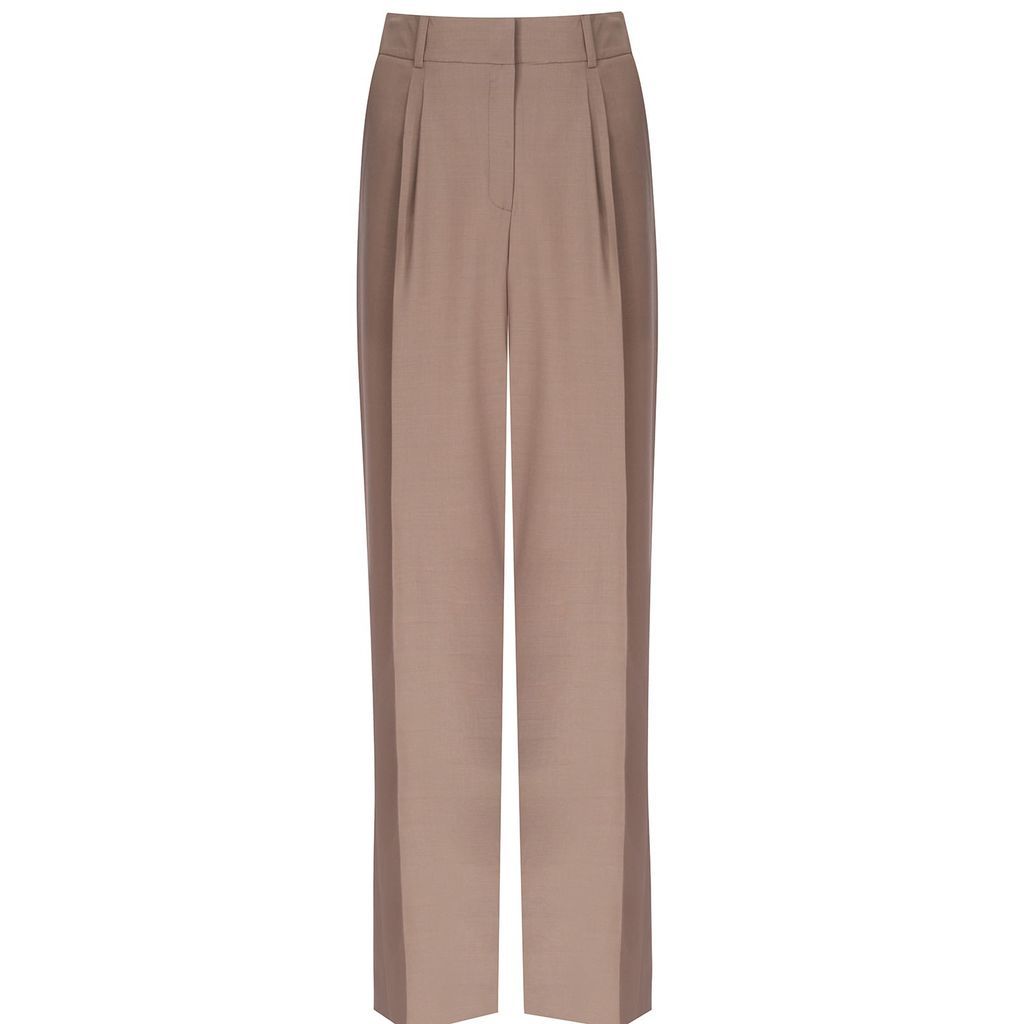 Women's Brown Mink Double Pleated Wool Trousers Extra Small FLÉIM