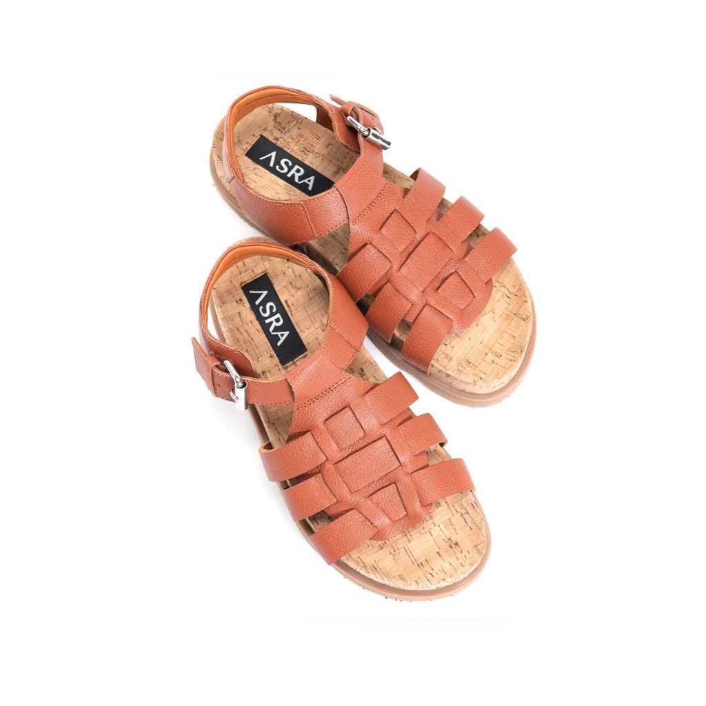 Women's Brown Paxon Tan Grainy Leather Footbed Sandal 3 Uk ASRA