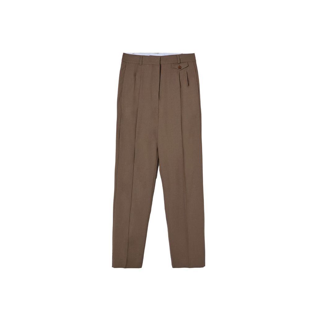 Women's Brown Pleat Detail Straight-Leg Trousers- Coffee Extra Small A LINE