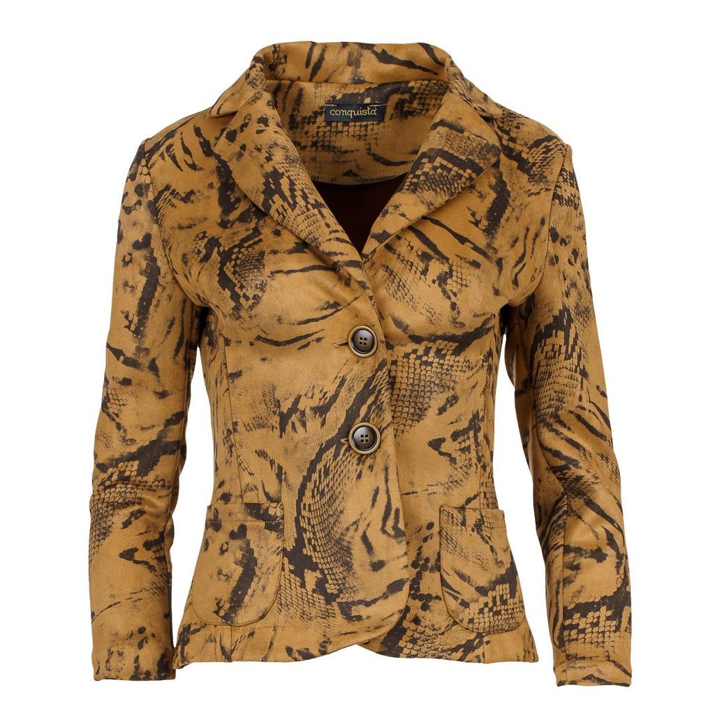 Women's Brown Print Alcantara-Look Fitted Jacket Extra Small Conquista