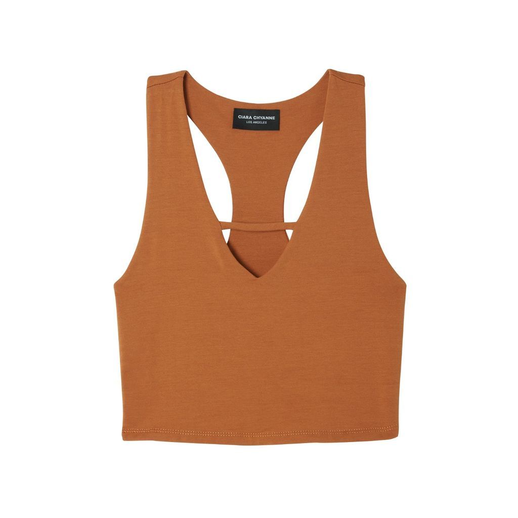 Women's Brown Racer Back Crop Tank Top Small CIARA CHYANNE