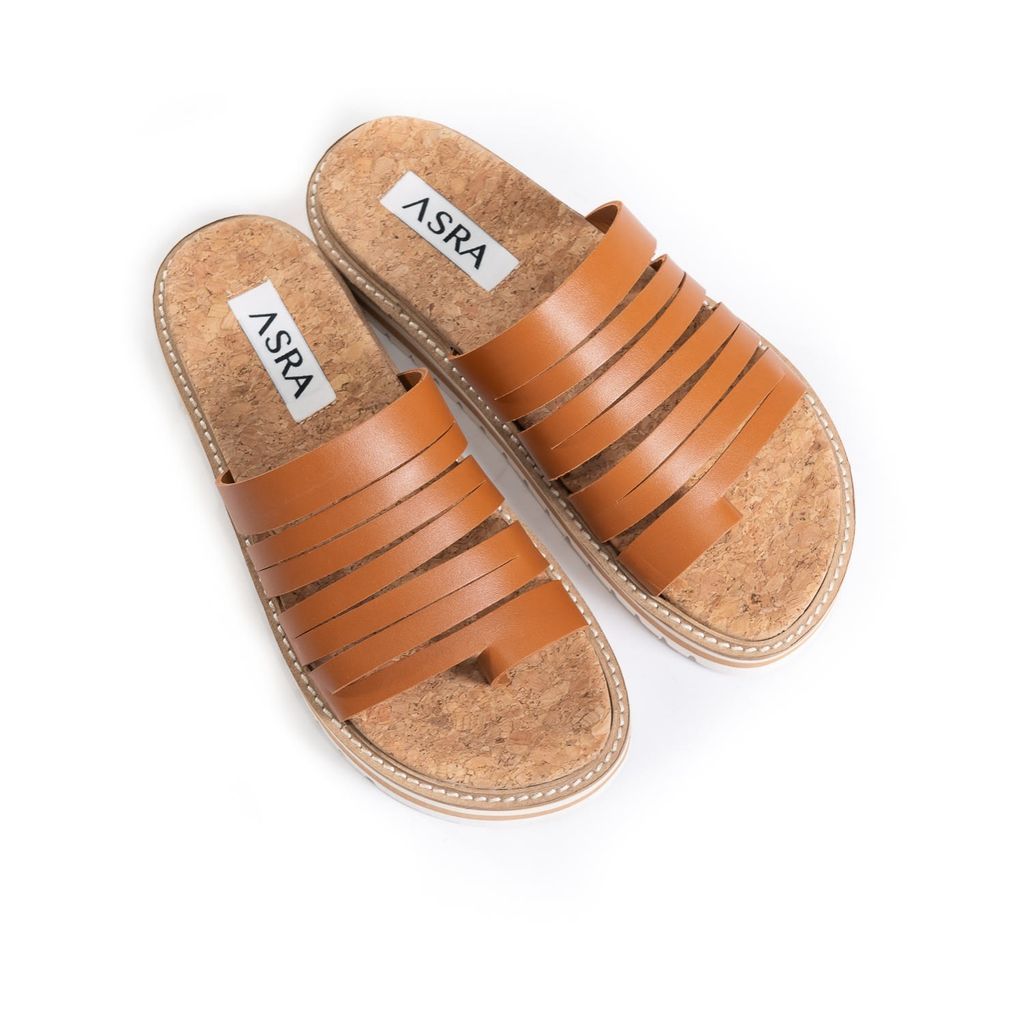 Women's Brown Sallie Spice Tan Leather Flatform Sandal 3 Uk ASRA