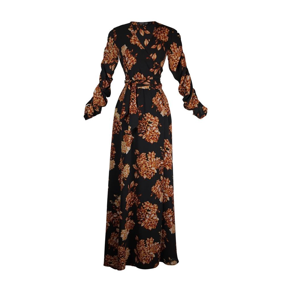 Women's Brown Sepia Floral Wrap Dress Extra Small Jennafer Grace