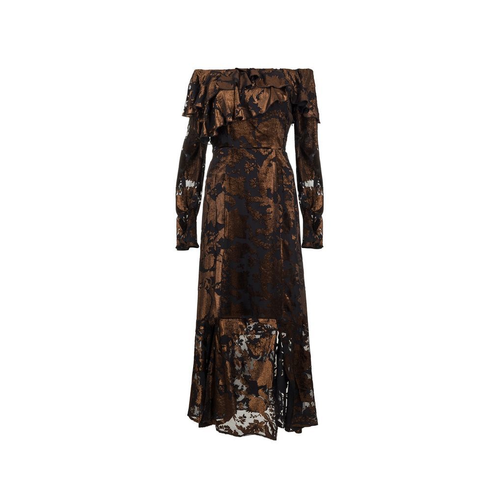 Women's Brown Silky Romantica Ruffled Dress Extra Small FLORIANE Studio