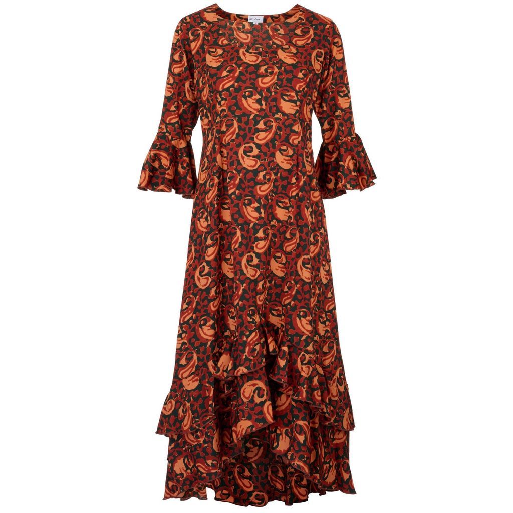 Women's Brown Victoria Midi Dress Autumn Leaves Swirl Extra Small At Last...