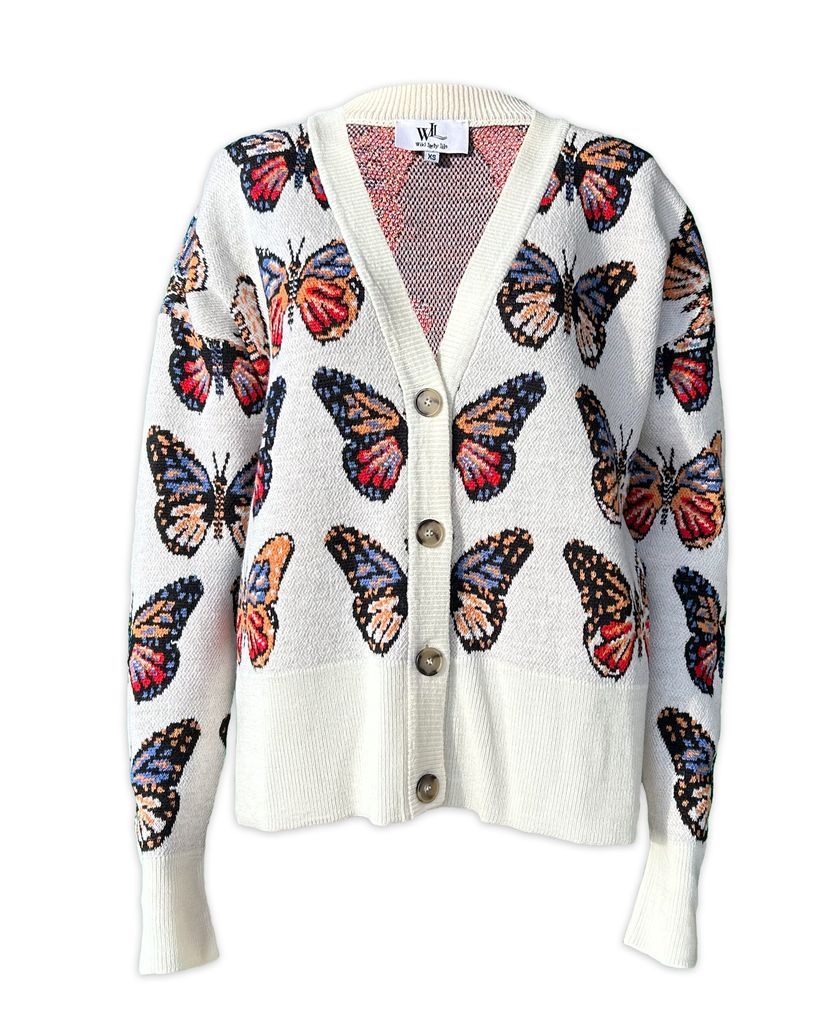 Women's Butter Soft Merino Wool Cardigan In Butterfly Jacquard Extra Small Wild Lady Lils