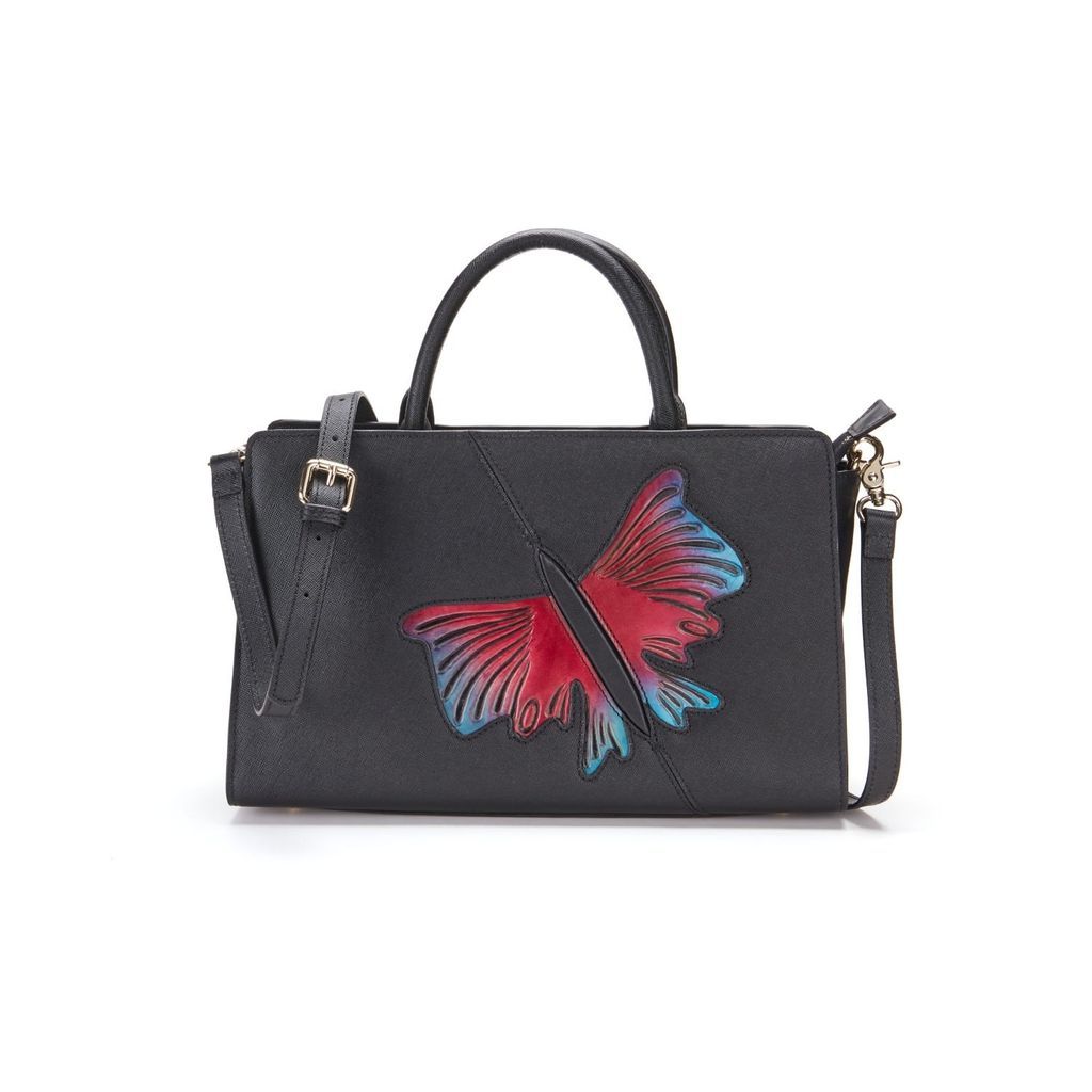 Women's Butterfly Satchel Leather Bag Black Bellorita