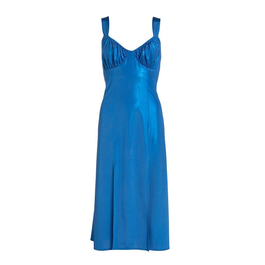 Women's Cali Dress In Blue Small Roses Are Red