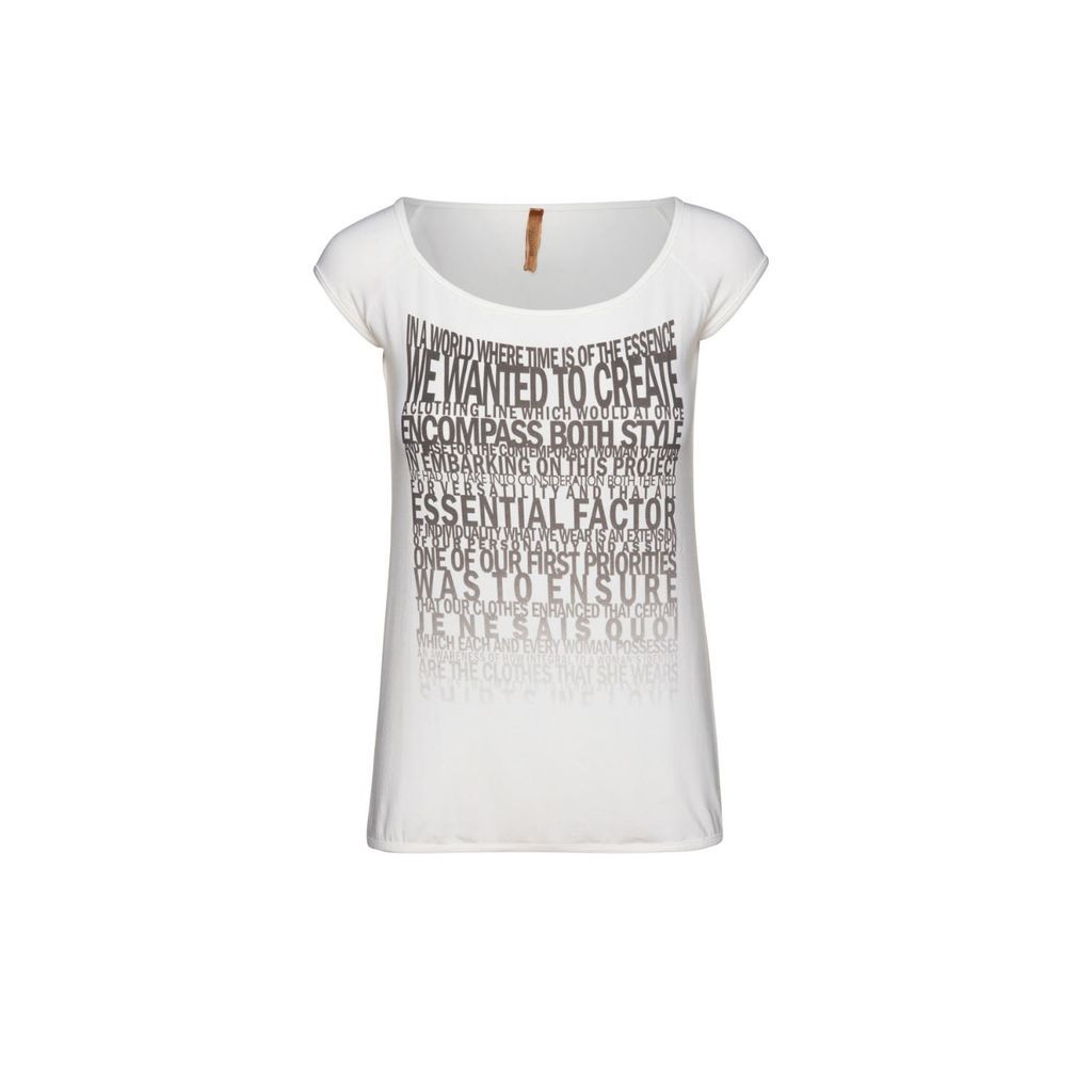 Women's Cap Sleeve Print Top In White Small Conquista