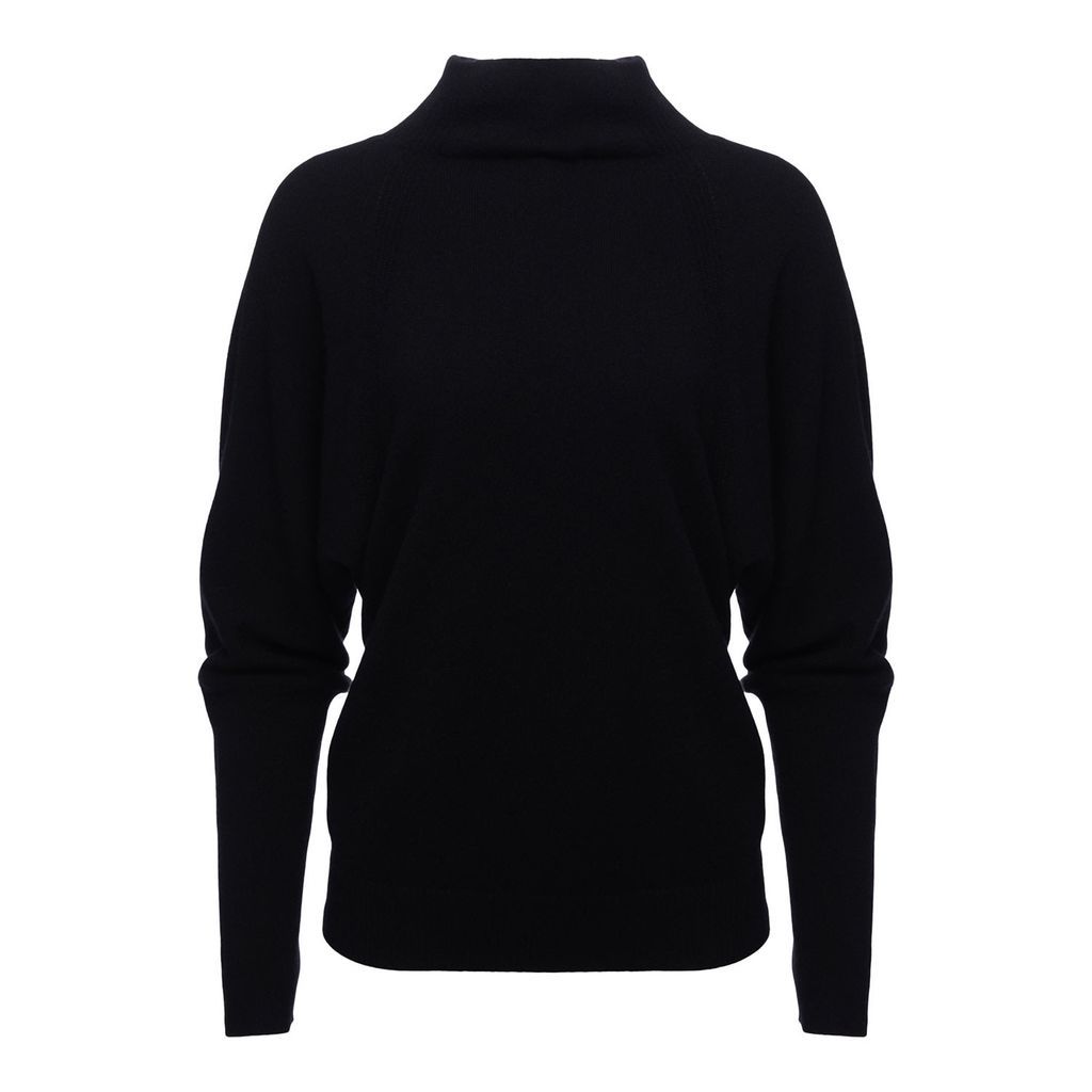 Women's Cashmere Batwing Sweater - Black Large Loop Cashmere