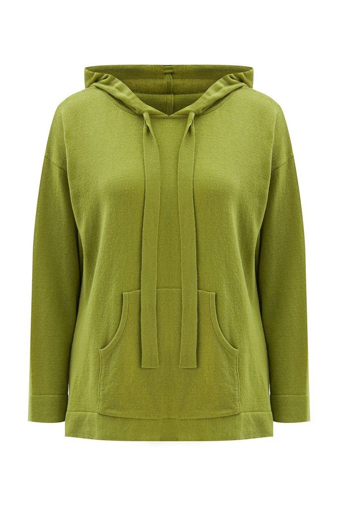 Women's Cashmere Blend Knit Hoodie Pullover Sweater - Green Small Peraluna