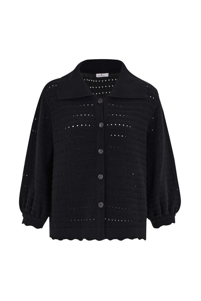 Women's Cashmere Blend Polo Collar Knitwear Cardigan Black Small Peraluna