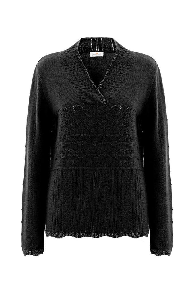 Women's Cashmere Blend Shawl Collar Knitwear Pullover Black Small Peraluna
